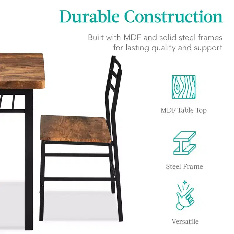 Ensemble de salle à manger moderne 5 pièces de Best Choice Products, table de cuisine avec 4 chaises assorties et étagère de rangement – Marron moyen/noir