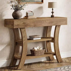 Lantine 41-Inch Small Console Table for Entryway, 3-Tier Narrow Rustic Sofa Table with Storage Shelves for Living Room, Hallway, Foyer, Oak Brown