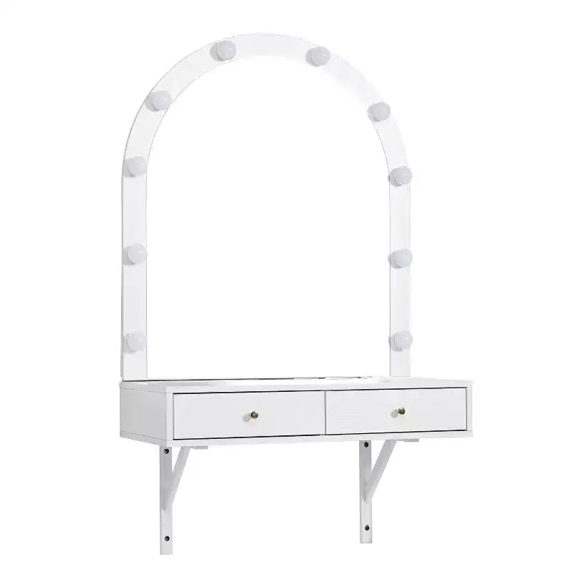 Coiffeuse flottante GDFStudio Silas avec miroir, éclairage 3 couleurs et prise de courant