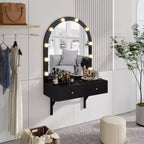 Coiffeuse flottante GDFStudio Silas avec miroir, éclairage 3 couleurs et prise de courant