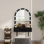 Coiffeuse flottante GDFStudio Silas avec miroir, éclairage 3 couleurs et prise de courant