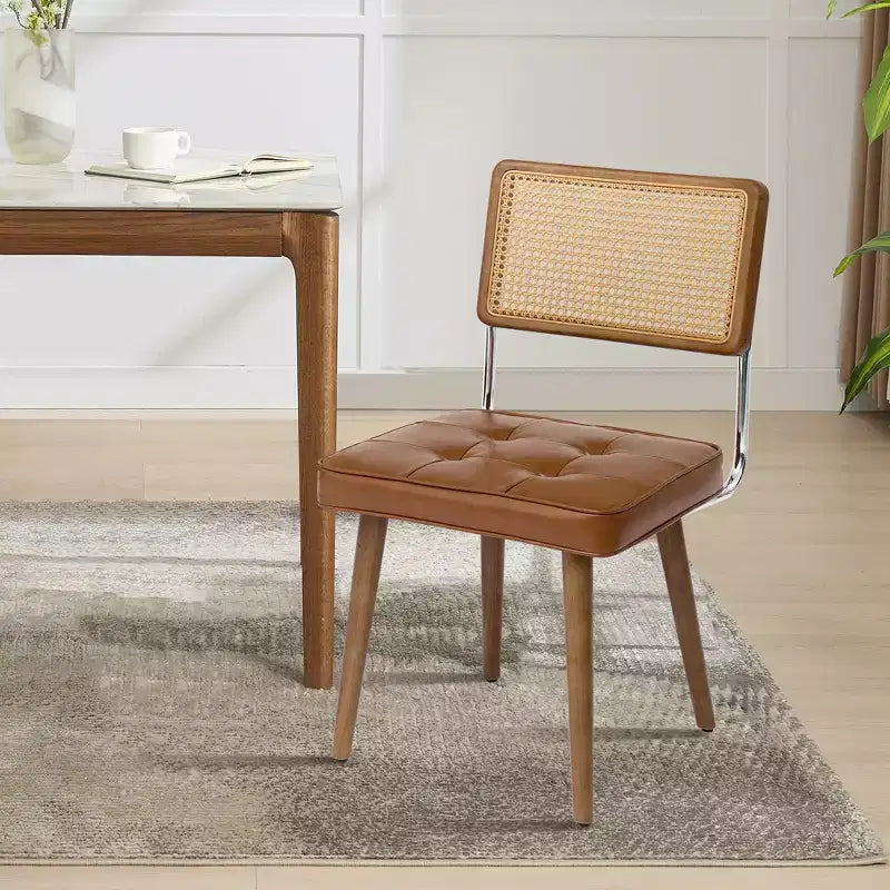Chaise de salle à manger moderne en rotin - Siège rembourré doux, dossier haut en canne, pieds en bois massif - Chaise d'appoint robuste pour salle à manger, cuisine ou restaurant