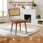 Chaise de salle à manger moderne en rotin - Siège rembourré doux, dossier haut en canne, pieds en bois massif - Chaise d'appoint robuste pour salle à manger, cuisine ou restaurant