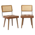 Modern Rattan Dining Chair - Soft Upholstered Seat, Tall Cane Backrest, Solidly Wood Legs - Sturdy Side Chair for Dining Room, Kitchen, or Restaurant