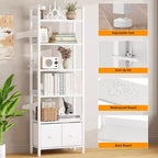 Étagère moderne de 180 cm de haut à 6 niveaux avec deux tiroirs, bibliothèque autonome en bois et métal, organisateur de rangement pour la maison, le bureau, le salon, blanc