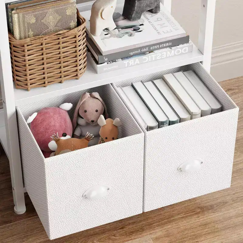 Étagère moderne de 180 cm de haut à 6 niveaux avec deux tiroirs, bibliothèque autonome en bois et métal, organisateur de rangement pour la maison, le bureau, le salon, blanc