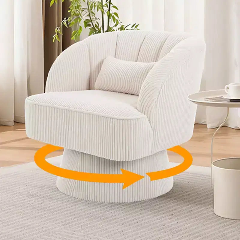 Fauteuil d'appoint pivotant ultra moelleux, fauteuil de salon 360 baril avec rembourrage nuage, dossier rayé, velours côtelé, beige