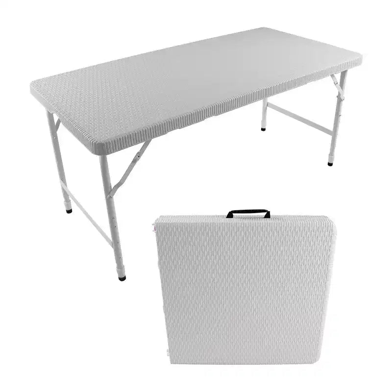 Table de jeu pliante en rotin d'extérieur Whisen 4ft, Table de cartes portable en plastique étanche pour terrasse, Table de banquet pliante haute capacité de charge