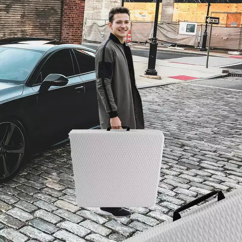 Table de jeu pliante en rotin d'extérieur Whisen 4ft, Table de cartes portable en plastique étanche pour terrasse, Table de banquet pliante haute capacité de charge