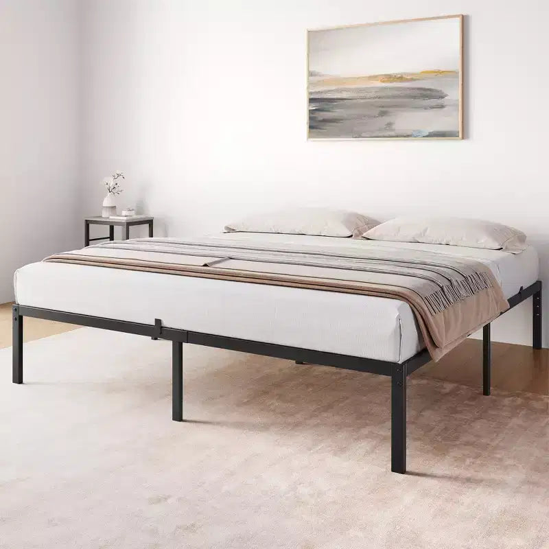 Cadre de lit bas pour chambre à coucher - capacité de poids maximale 363 kg, pas besoin de sommier tapissier, design minimaliste.