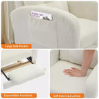 Fauteuil à bascule moderne pour chambre d'enfant, fauteuil à bascule en lin avec port USB et pochette latérale, fauteuil à bascule planeur pour salon, chambre à coucher, salle d'allaitement