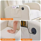 Fauteuil à bascule moderne pour chambre d'enfant, fauteuil à bascule en lin avec port USB et pochette latérale, fauteuil à bascule planeur pour salon, chambre à coucher, salle d'allaitement