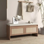 Meuble de rangement pour chaussures en rotin FurnitureR avec coussin, banc à chaussures compact pour entrée avec portes, organisateur pour petits espaces, étagère à chaussures cachée avec assise