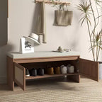 Meuble de rangement pour chaussures en rotin FurnitureR avec coussin, banc à chaussures compact pour entrée avec portes, organisateur pour petits espaces, étagère à chaussures cachée avec assise