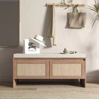 Meuble de rangement pour chaussures en rotin FurnitureR avec coussin, banc à chaussures compact pour entrée avec portes, organisateur pour petits espaces, étagère à chaussures cachée avec assise