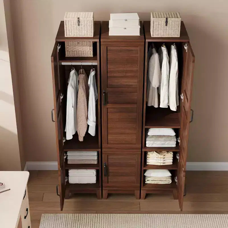 Armoire à deux portes avec tringle, armoire étroite et haute de 72 pouces avec 18 étagères réglables.