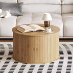 Table basse, tables basses rondes avec rangement, table centrale cannelée, table moderne du milieu du siècle de 28 pouces avec porte coulissante pour salon