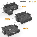 Canapé convertible 2 en 1 Dyonery avec méridienne de rangement, sectionnel en chenille avec ports USB pour salon