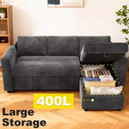Canapé convertible 2 en 1 Dyonery avec méridienne de rangement, sectionnel en chenille avec ports USB pour salon
