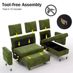 Canapé convertible 2 en 1 Dyonery avec méridienne de rangement, sectionnel en chenille avec ports USB pour salon