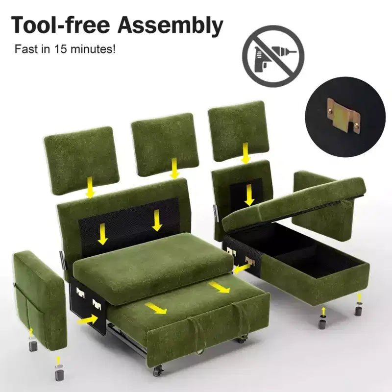 Canapé convertible 2 en 1 Dyonery avec méridienne de rangement, sectionnel en chenille avec ports USB pour salon
