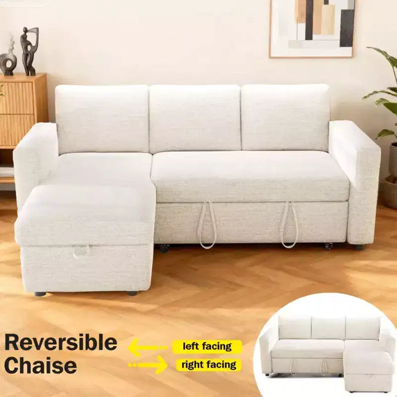 Canapé convertible 2 en 1 Dyonery avec méridienne de rangement, sectionnel en chenille avec ports USB pour salon