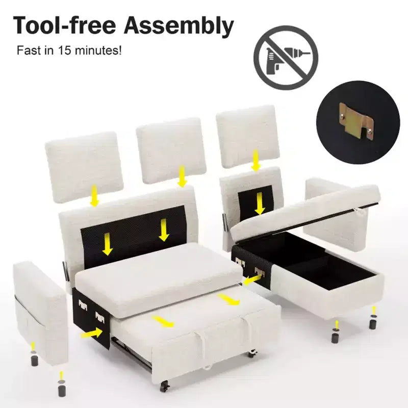 Canapé convertible 2 en 1 Dyonery avec méridienne de rangement, sectionnel en chenille avec ports USB pour salon