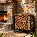 Grand support à bûches robuste de 17,5 pouces en métal, porte-bûches décoratif intérieur/extérieur pour cheminée, terrasse, patio, brasero, barbecue