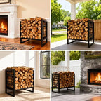 Grand support à bûches robuste de 17,5 pouces en métal, porte-bûches décoratif intérieur/extérieur pour cheminée, terrasse, patio, brasero, barbecue