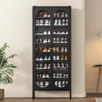 Bekrvio Armoire à chaussures haute en métal à 9 niveaux avec portes en verre, étagère à chaussures autoportante robuste avec étagères réglables, 2736 paires