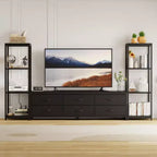 Meuble TV commode industriel moderne pour téléviseur de 75 pouces - 6 tiroirs en tissu - 4 étagères de rangement - Grand meuble console multimédia