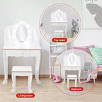 Coiffeuse pour enfants avec miroir éclairé, Table de maquillage pour petites filles