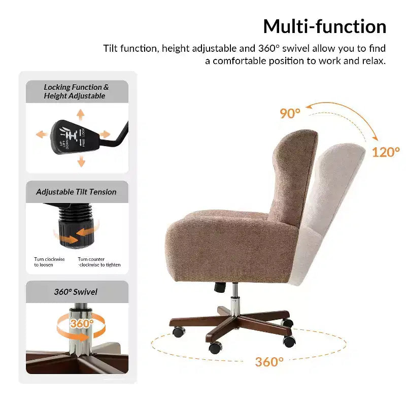 Chaise de bureau Jocelyn avec hauteur réglable et accoudoirs courbés|HULALA HOME