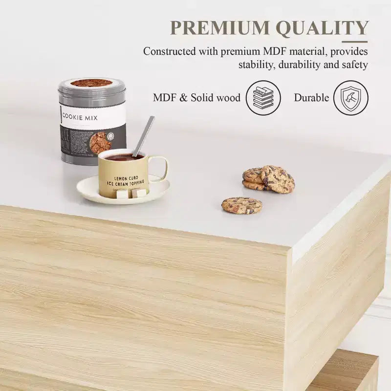 Meuble Bar à Café en Bois avec 3 Tiroirs et Étagère Réglable - Buffet de Rangement de Cuisine pour Salle à Manger, Salon et Cuisine