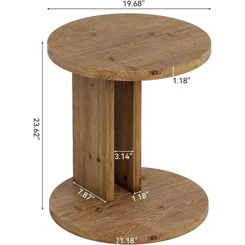 Table d'appoint ronde en bois massif en forme de C Lantine, table d'appoint de style rustique pour canapé et chevet, salon, chambre, marron, assemblage facile