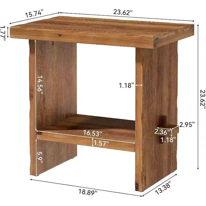 Table de chevet Lantine en bois massif avec rangement, table de chevet rectangulaire de style ferme avec base en bois pour meubles d'appoint de chambre, marron