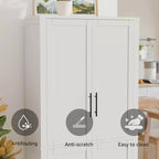 MAYEERTY 67x28x15 pouces Meuble de Rangement sur Pied en Grain de Bois Blanc avec 4 Portes en Bois Massif pour Salon