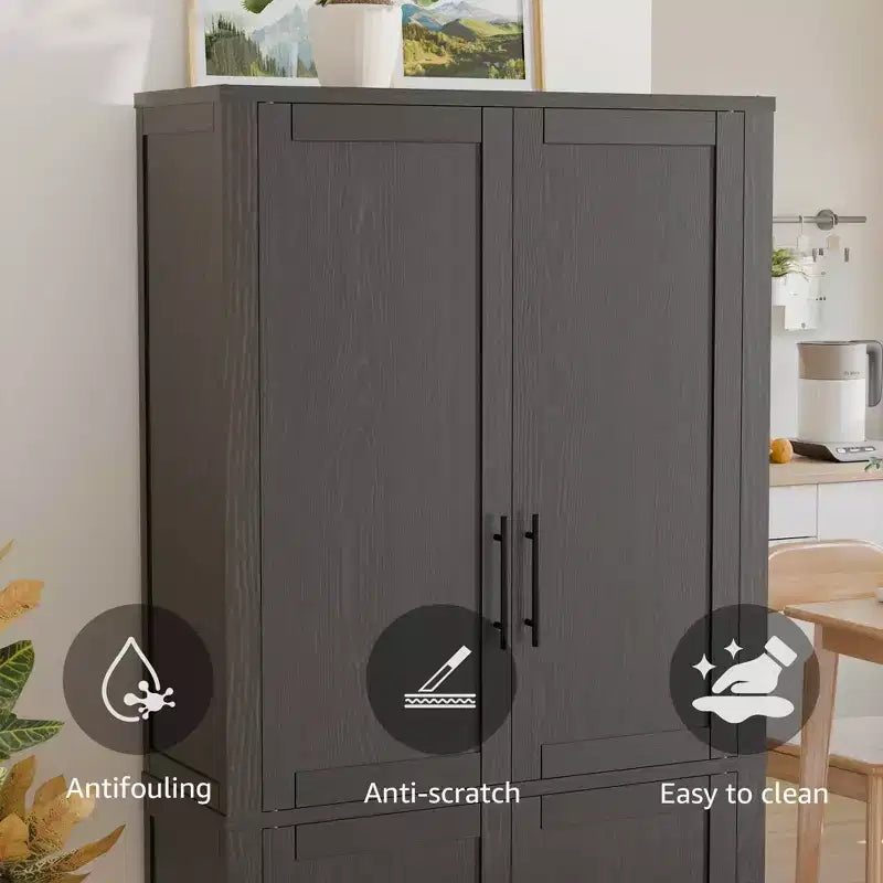 MAYEERTY 67x28x15 pouces Meuble de Rangement sur Pied en Grain de Bois Blanc avec 4 Portes en Bois Massif pour Salon