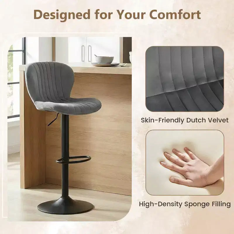 Lot de 2 ou 4 tabourets de bar Costway avec dossiers rembourrés en velours, sièges rembourrés, repose-pieds en métal, noir/gris + noir