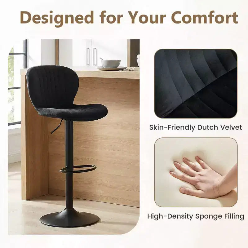 Lot de 2 ou 4 tabourets de bar Costway avec dossiers rembourrés en velours, sièges rembourrés, repose-pieds en métal, noir/gris + noir