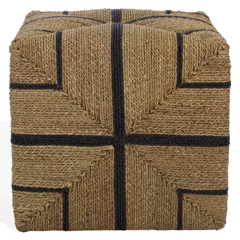 Liatasha Woven Seagrass Ottoman - CWK2023 - Natural/Black - Safavieh Couture