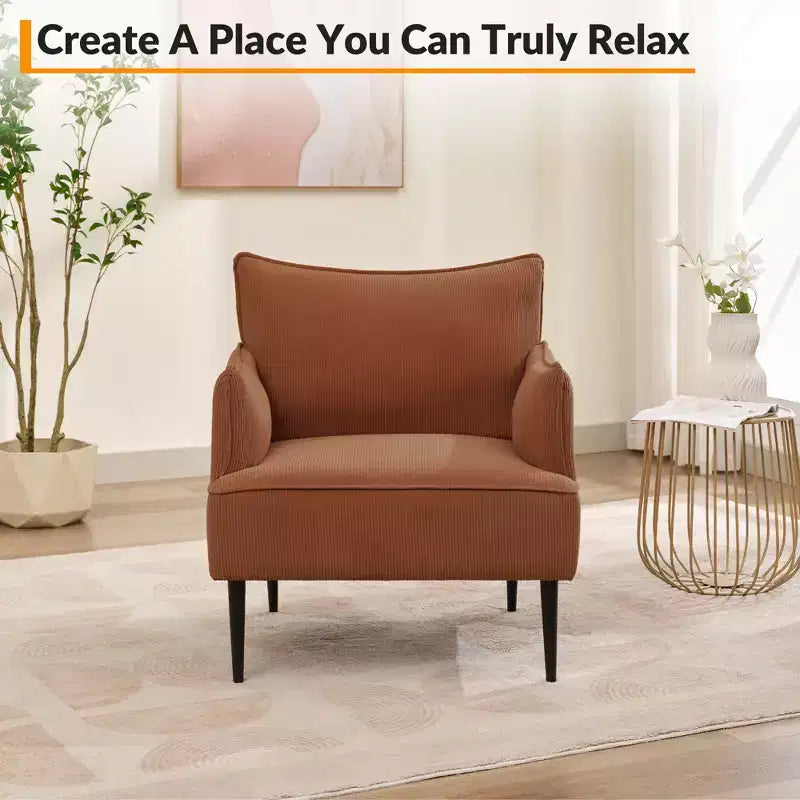 Fauteuil d'appoint Mid-century, Fauteuil de salon Tissu Canapé moderne petit avec deux accoudoirs et pieds en métal pour chambre à coucher, bureau, salle d'étude