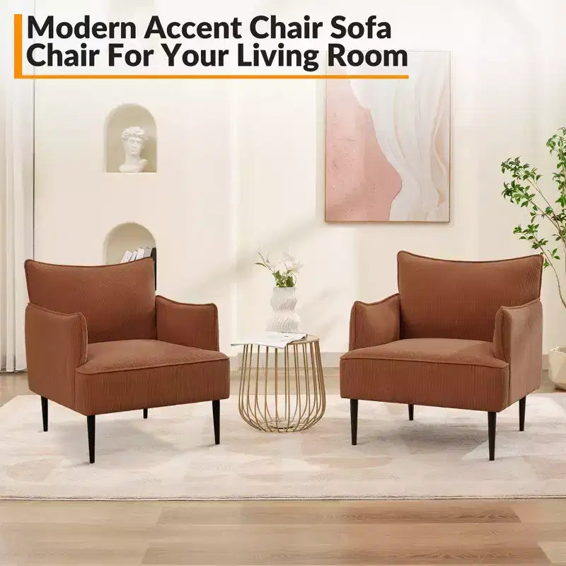 Fauteuil d'appoint Mid-century, Fauteuil de salon Tissu Canapé moderne petit avec deux accoudoirs et pieds en métal pour chambre à coucher, bureau, salle d'étude