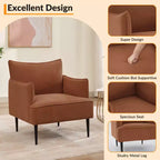Fauteuil d'appoint Mid-century, Fauteuil de salon Tissu Canapé moderne petit avec deux accoudoirs et pieds en métal pour chambre à coucher, bureau, salle d'étude