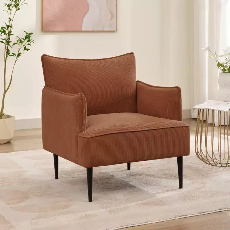 Fauteuil d'appoint Mid-century, Fauteuil de salon Tissu Canapé moderne petit avec deux accoudoirs et pieds en métal pour chambre à coucher, bureau, salle d'étude