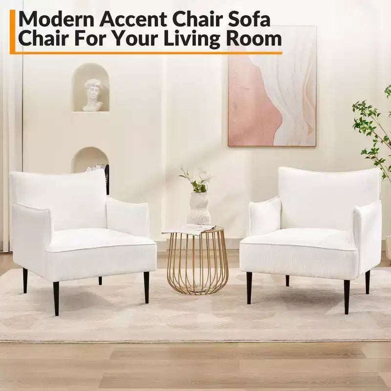 Fauteuil d'appoint Mid-century, Fauteuil de salon Tissu Canapé moderne petit avec deux accoudoirs et pieds en métal pour chambre à coucher, bureau, salle d'étude