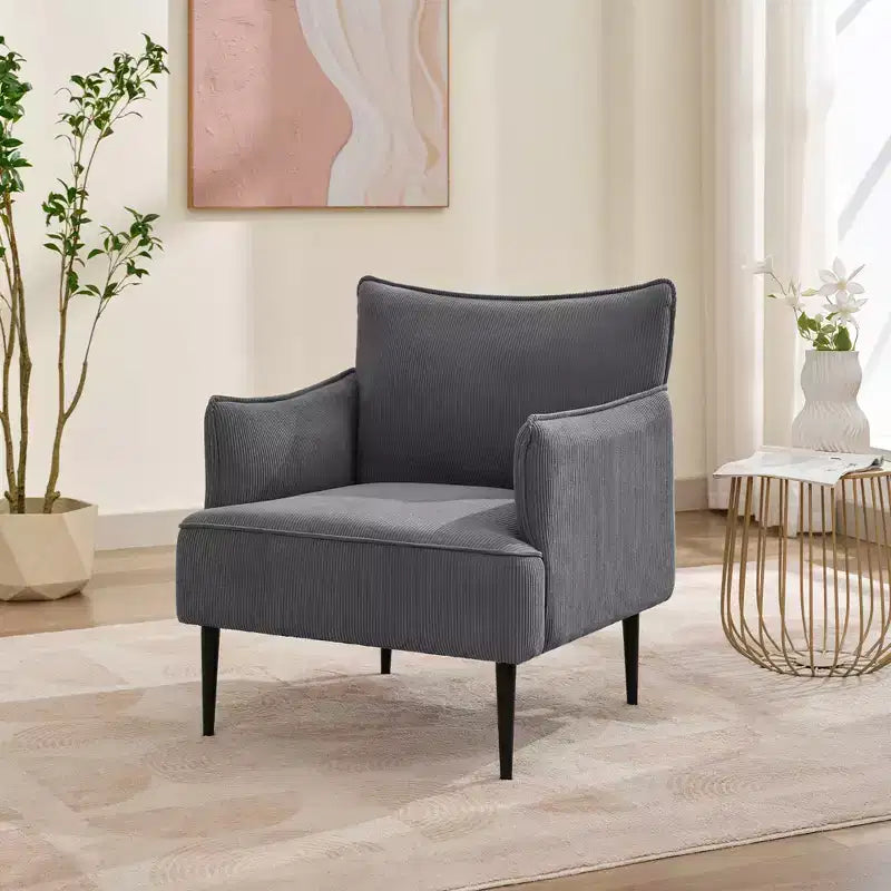 Fauteuil d'appoint Mid-century, Fauteuil de salon Tissu Canapé moderne petit avec deux accoudoirs et pieds en métal pour chambre à coucher, bureau, salle d'étude