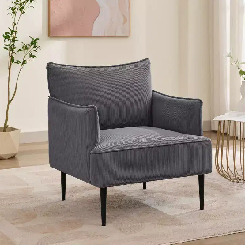Fauteuil d'appoint Mid-century, Fauteuil de salon Tissu Canapé moderne petit avec deux accoudoirs et pieds en métal pour chambre à coucher, bureau, salle d'étude