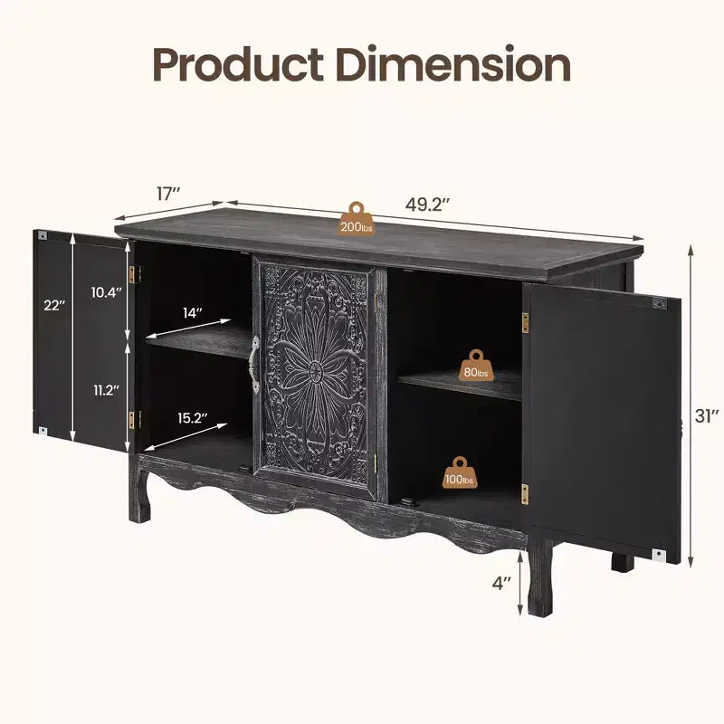 Meuble d'appoint 3 portes avec étagères réglables