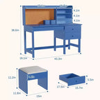 Ensemble bureau et chaise d'étude Acekool pour enfants avec surmeuble, plateau inclinable et rangements pour chambre et école à domicile
